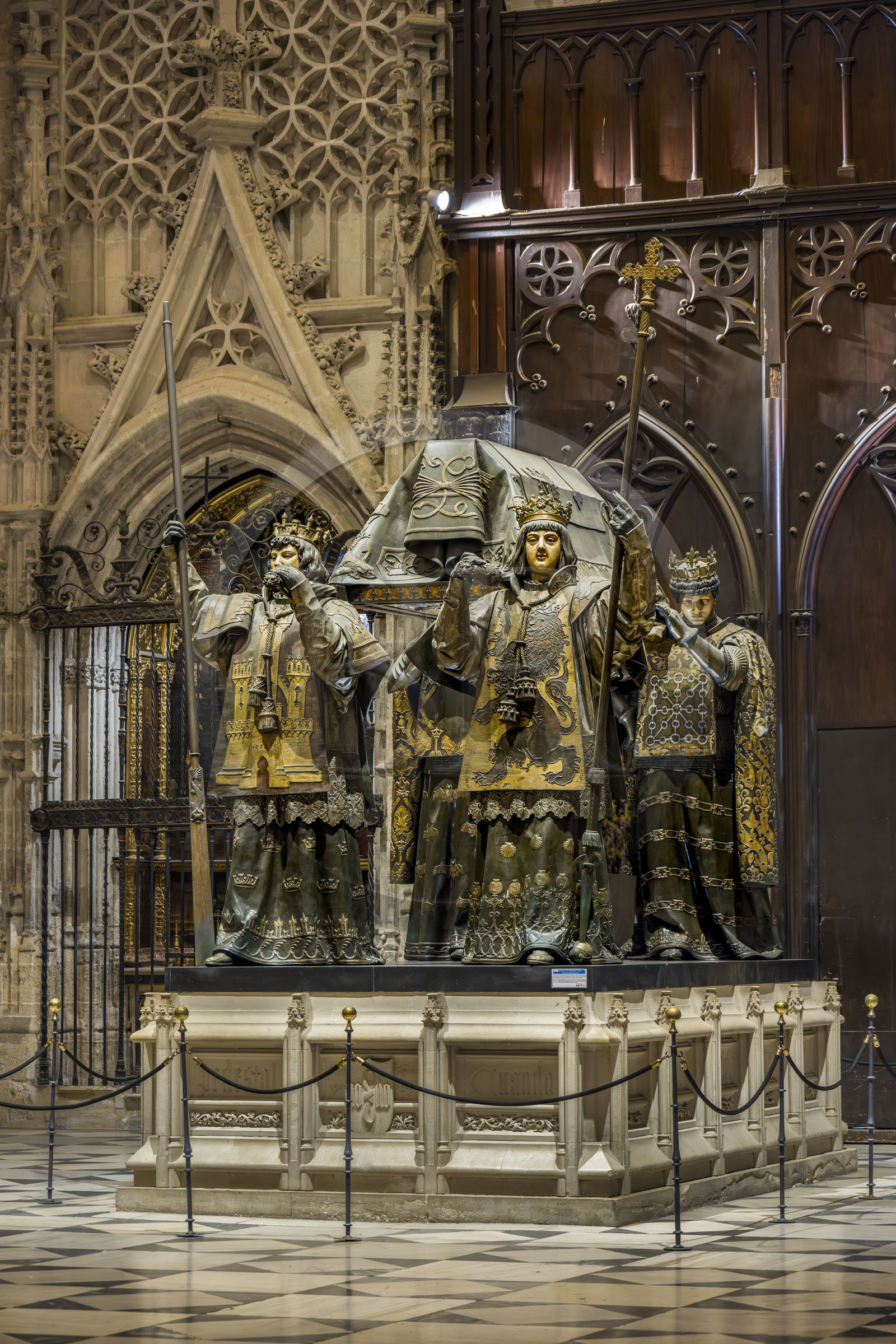 Espagne, Andalousie, Séville, la cathédrale, classé Patrimoine Mondial de l'UNESCO, mausolé de Christophe Colomb (mausoleo de Colon)