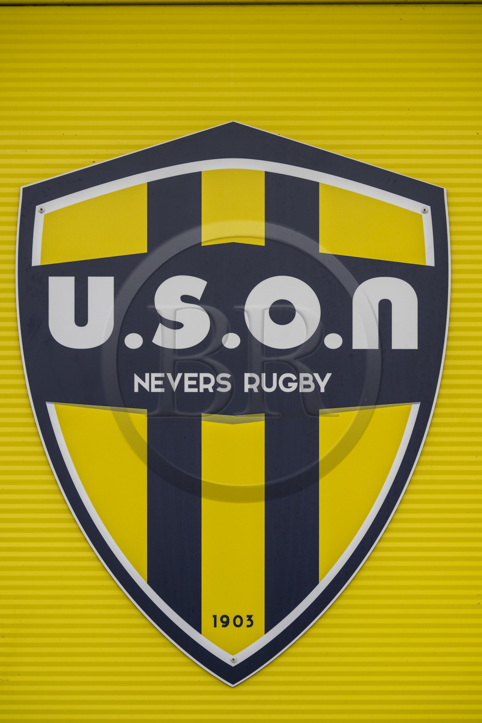 France, Nièvre (58), Sermoise-sur-Loire, stade du Pré-Fleuri, logo de l'USON Nevers Rugby