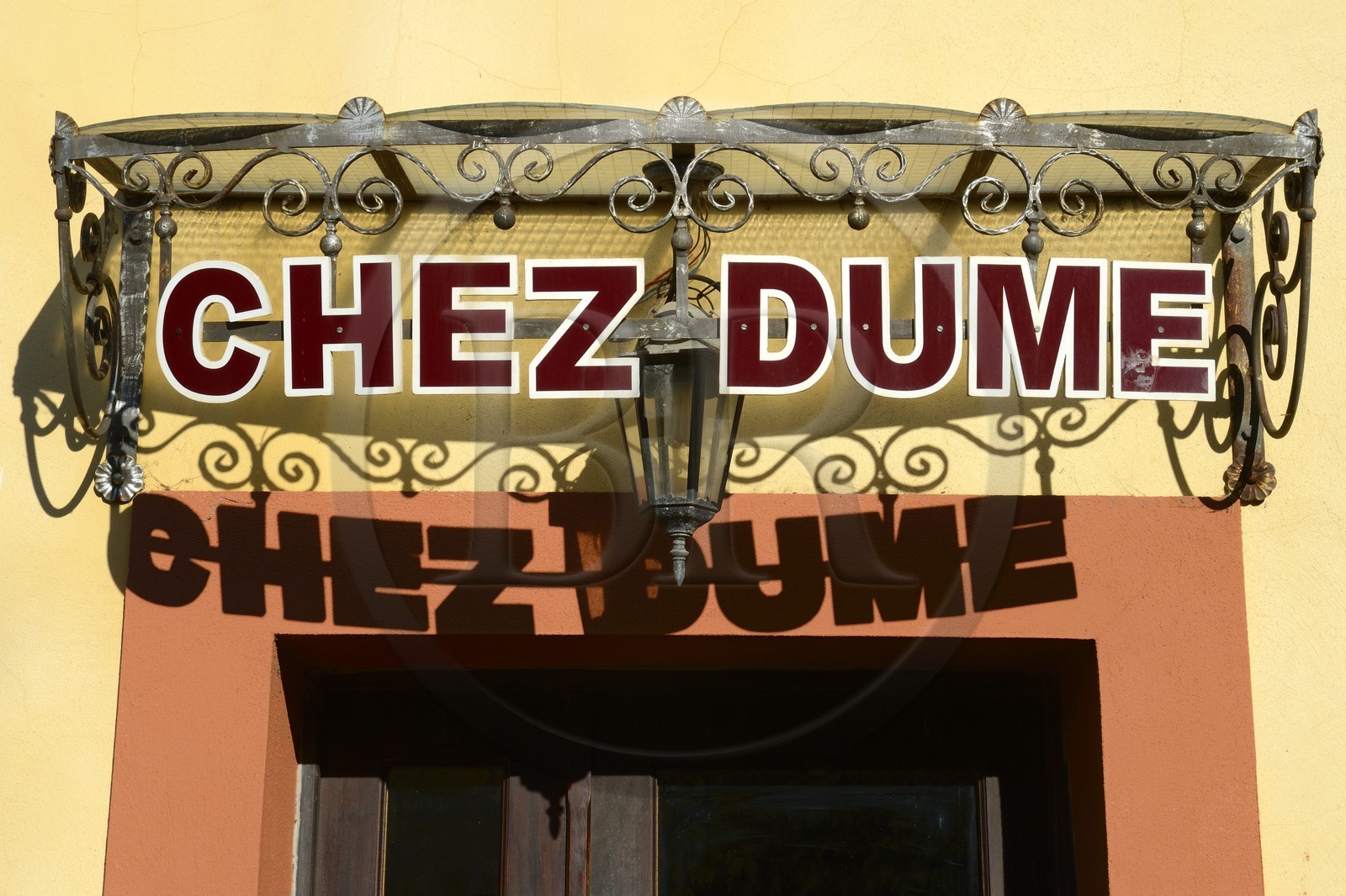 France, Corse du Sud, Alta Rocca, Sainte-Lucie-de-Tallano (Santa Lucia di Tallà), restaurant with typical corsican name chez Dume