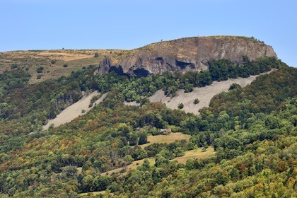 France, Cantal, Parc Naturel Régional des Volcans d'Auvergne (regional nature park of Auvergne volcanoes), Brezons, the Brezons valley, the gigantic lava plug of La Boyle rock