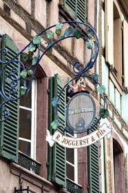 France, Haut Rhin, the Alsace Wine Route, Ribeauville, sign of a vine grower