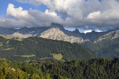Switzerland, Canton of Vaud, Villars-sur-Ollon, panorama of the  massif of Argentine overlooking Solalex