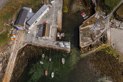 France, Finistère, Iroise Sea, Ouessant Island, the small port of Lampaul (aerial view)