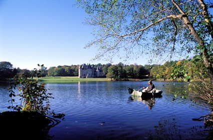 France, Cher, Oizon, fisherman on the lac from La Verrerie castle