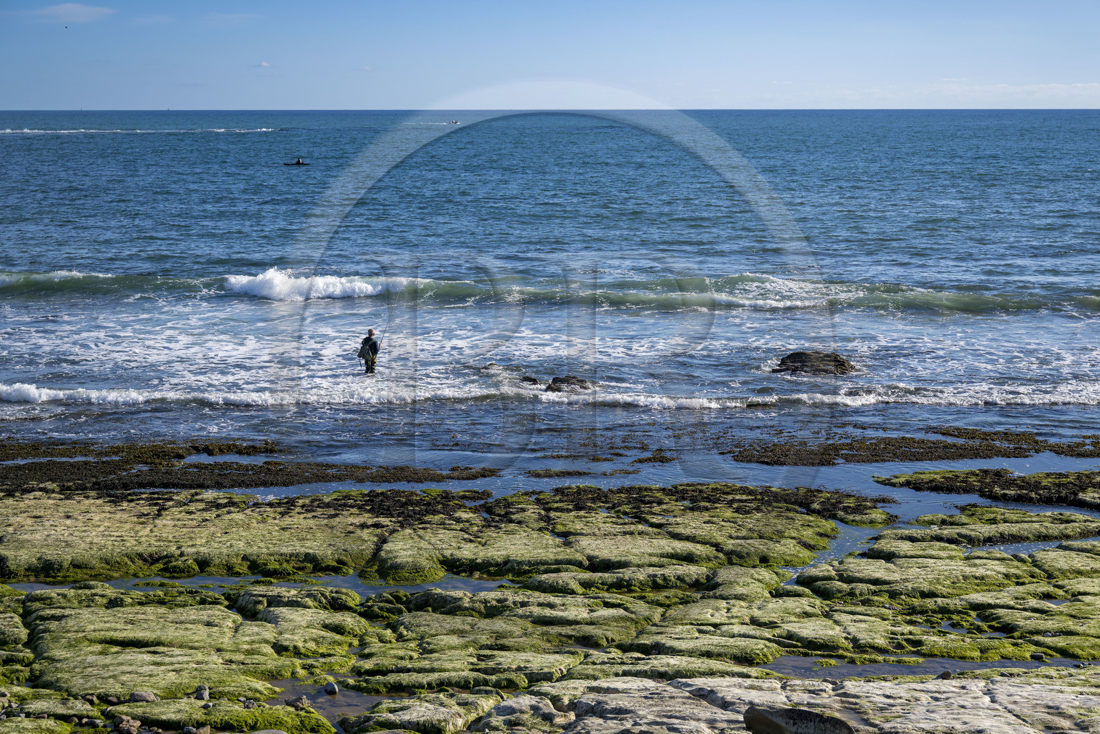 France, Vendée (85), Bretignolles-sur-Mer, pêcheur le long du littoral