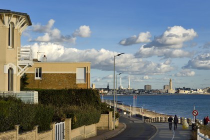 France, Seine Maritime, the town of Sainte Adresse, villa boulevard Foch and Le Havre in the background