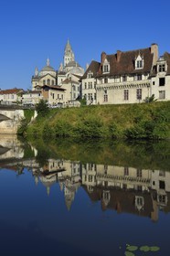 France, Dordogne, White Perigord, Perigueux, Saint Front Cathedral, stop on Route of Santiago de Compostela listed as World Heritage by UNESCO, and the house of the Consuls (Cayla house) of the 15th century on the banks of the Isle river