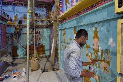 Sri Lanka, Eastern Province, Trincomalee, Koneswaram temple under reconstruction in the former Fort Frederick, paintings of gods and goddesses