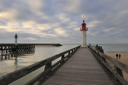 France, Calvados, Pays d'Auge, Trouville sur Mer, lighthouses at the exit of the port's channel and the Touques river