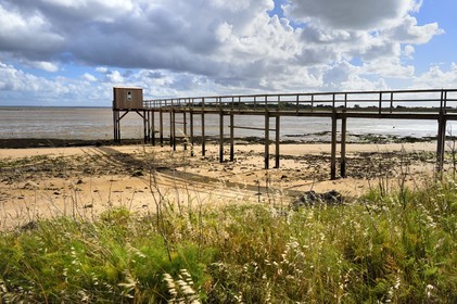 France, Charente-Maritime (17), Ile d'Aix, ponton de peche au carrelet au nord de l'ile