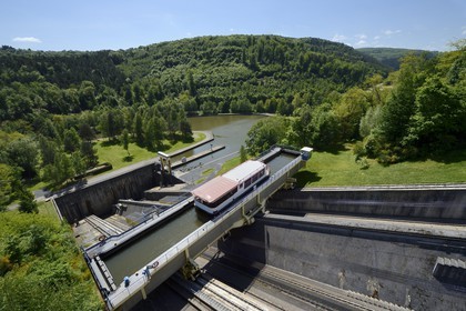France, Moselle, the Saint-Louis-Arzviller inclined plane is part of the Marne-Rhine Canal (Canal de la Marne au Rhin) and enables the canal to cross the Vosges Mountains, it replaces 17 locks