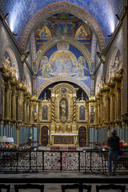 France, Bouches du Rhone, Tarascon, La Montagnette, Saint-Michel de Frigolet abbey (12th century), la basilique de l'Immaculée-Conception de style néogothique consacrée en 1866, embedded in this new structure, the 12th century Notre-Dame du Bon-Remède chapel where the Virgin Mary has been prayed to by the faithful for 900 years