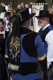France, Finistere, Locronan, procession of the small Tromenie, breton traditional costume and hat