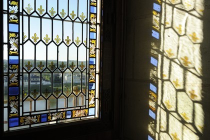 France, Indre et Loire (37), Vallée de la Loire classée Patrimoine mondial de l'UNESCO, château d'Amboise, le logis du Roi, salle du Conseil, une fenêtre royale