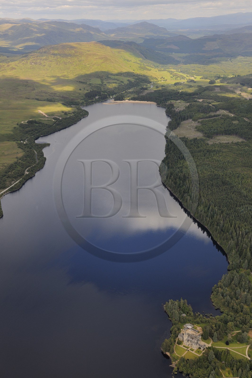 United Kingdom, Scotland, Highland, Lochaber district, Ardverikie Castle built in the Scottish baronial style in 1870 on the shores of Loch Laggan (aerial view)