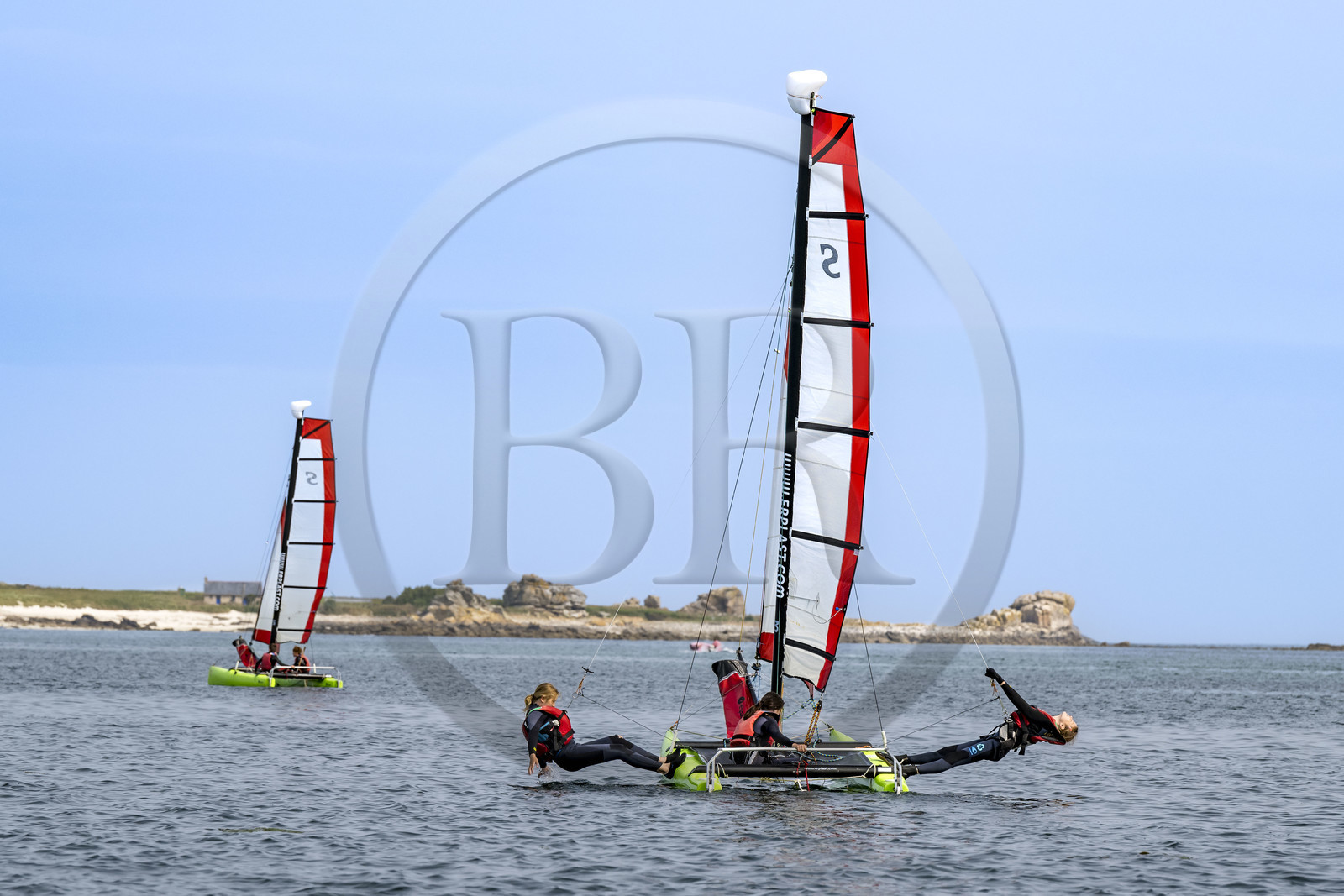France, Finistère (29), Pays des Abers, estuaire de l'Aber Wrac'h, trimaran de l'école de voile