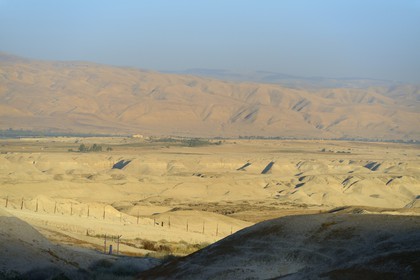 Israel, Northern District, Lower Galilee, the Jordan River valley and the mountains of Jordan in the background