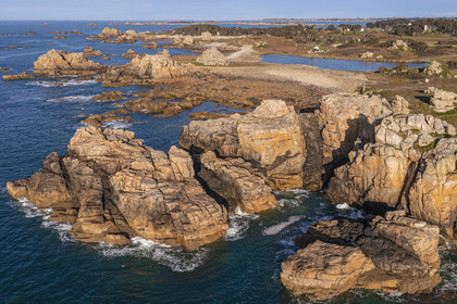 France, Cotes-d'Armor, Cote d'Ajoncs, Plougrescant, site of the Plougrescant Gouffre (aerial view)