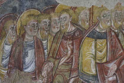 France, Loir et Cher, Vendome, Romanesque frescoes painted between the late eleventh and early twelfth century in the chapter room of the cloister of the Abbey of the Holy Trinity