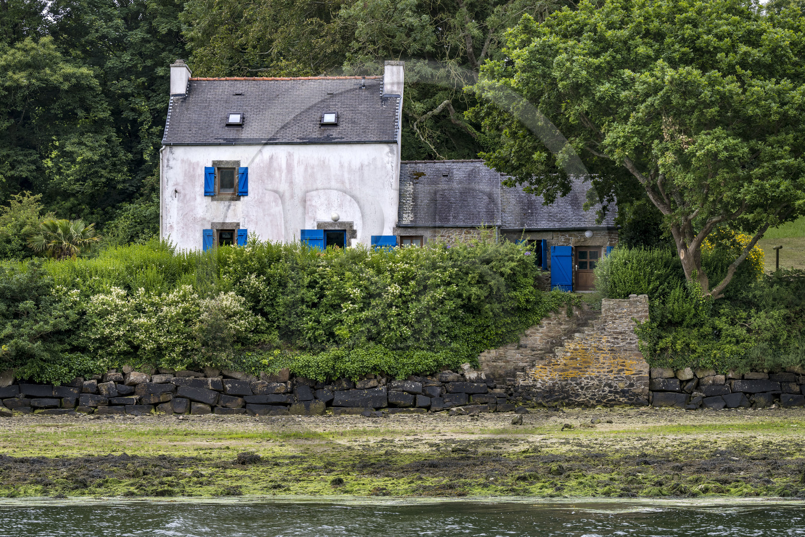 France, Finistère (29), Pays des Abers, Aber Wrac'h, Lannilis, maison traditionnelle en bordure du Port de Paluden