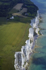 United Kingdom, England, Kent, St.Margaret's Bay, White Cliffs of Dover and the South Foreland lighthouse (aerial view)