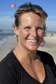 France, Var, Hyeres, Giens peninsula, Almanarre beach, Ariane Imbert, Kitesurf triple champion of France and Vice-World Champion of Race 2014