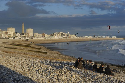 France, Seine Maritime, Le Havre, listed as World Heritage by UNESCO, the city center around the Lantern tower of Saint Joseph church seen from Sainte-Adresse