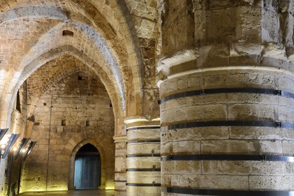 Israel, North district, Galilee, Acre (Akko), old town, listed as World Heritage by UNESCO, the Hospitaller fortress, the hall of columns also called the knights hall