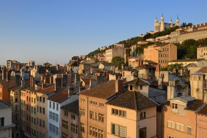 France, Rhone, Lyon, historical site listed as World Heritage by UNESCO, the Saint Paul district in the Vieux Lyon (Old Town) overlooked by Notre Dame de Fourviere basilica