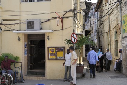 Tanzania, Zanzibar Archipelago, Unguja island (Zanzibar), Stone Town, listed as World Heritage by UNESCO, the main street Shangani street, the birthplace of Farok Bulsara better know as Freddie Mercury