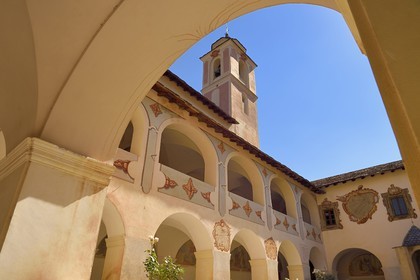 France, Alpes-Maritimes, Roya Valley (Nice hinterland), at the foot of the Mercantour National Park, Saorge, Monastery of Saorge (Centre des monuments nationaux) former Our Lady of Miracles Franciscans Convent, cloister