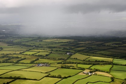 United Kingdom, England, Wales, rain curtain on the Carmarthenshire (aerial view)