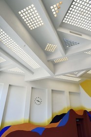 France, Var, Hyeres, the Villa Noailles by architect Robert Mallet Stevens, the pool ceiling with glass pad, designer Constance Guisset revisited the room