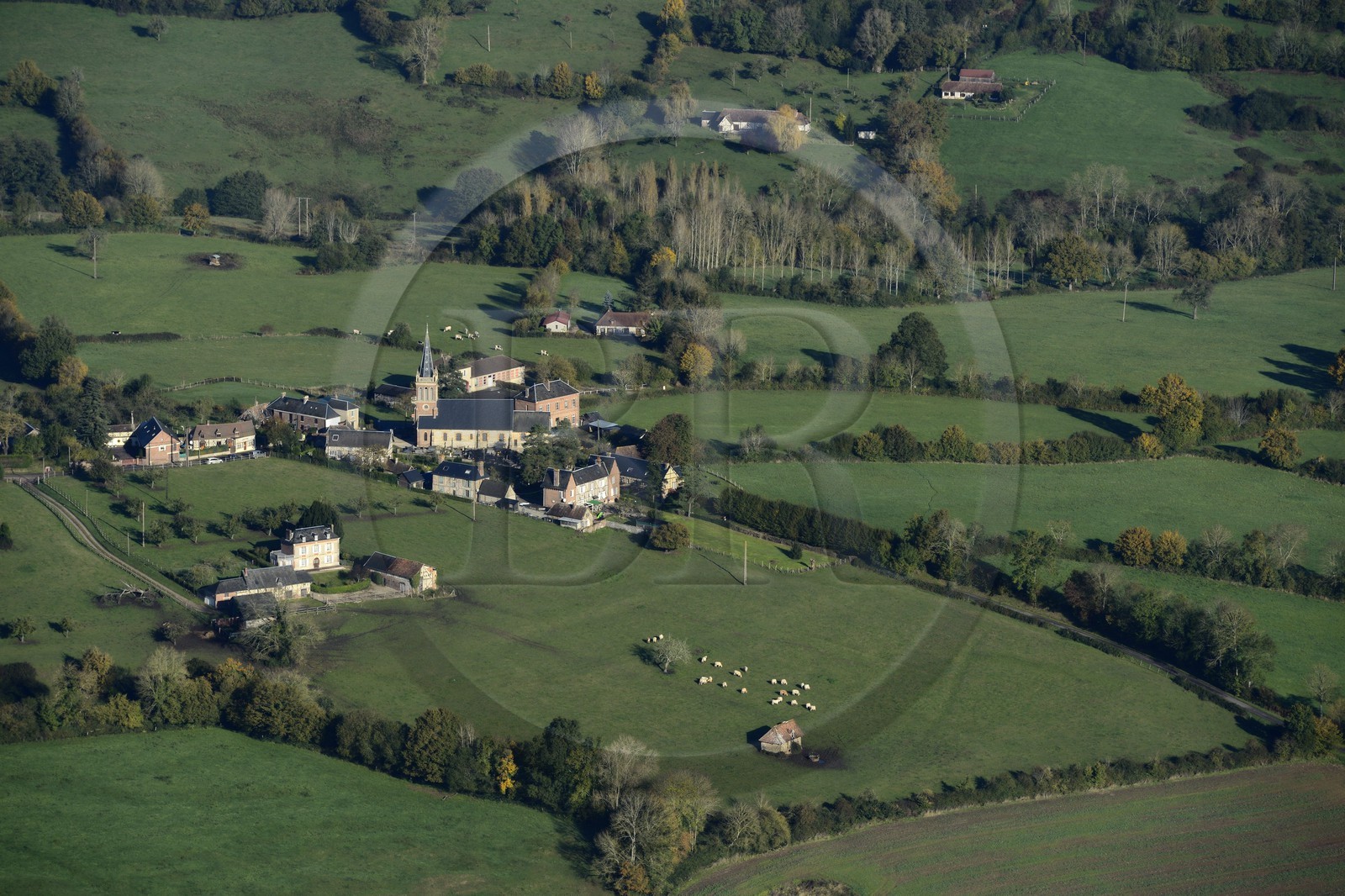 France, Calvados, village of Tortisambert (aerial view)