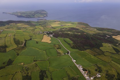 United Kingdom, England, Isle of Man the southernmost point of the island and the village of Cregneash (aerial view)