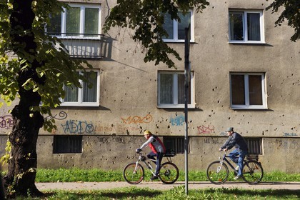 Bosnie-Herzégovine, Sarajevo, impacts de balles datant du siège de Sarajevo par l'Armée de la république serbe de Bosnie entre 1992 et 1996