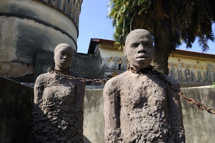 Tanzania, Zanzibar, Stown Town, listed as World Heritage by UNESCO, site of the former slave market, monument built in 1998 to the memory of the slaves packed in the caves of the market