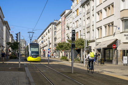 France, Finistère, Brest, rue de Siam used by the tram