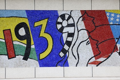 France, Manche, Cotentin, Saint Lo, memorial hospital listed monument historique, mosaic fresco by Fernand Leger