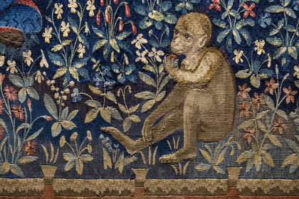 France, Paris (75), Musée de Cluny - Musée national du Moyen-Age, tapisseries de la Dame à la Licorne, le singe dans Le Goût
