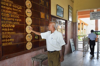 Sri Lanka, Southern Province, Galle railway station, schedules table display