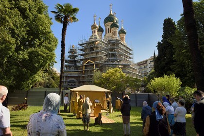 France, Alpes-Maritimes, Nice, Russian Orthodox Cathedral of St. Nicolas built in 1859 on Boulevard Tzarevitch, outdoor Mass