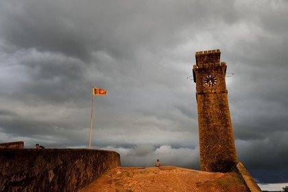 Sri Lanka, Southern Province, Galle Fort, listed as World heritage by UNESCO, the Galle Clock Tower overlooks the Moon Bastion