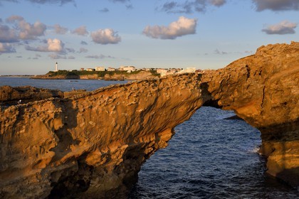 France, Pyrenees Atlantiques, Basque Country, Biarritz seen from the Rocher de la Vierge, the lighthouse in the background