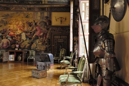 France, Loir-et-Cher (41), château de Cheverny, tapisserie de Flandre dans la salle d'armes