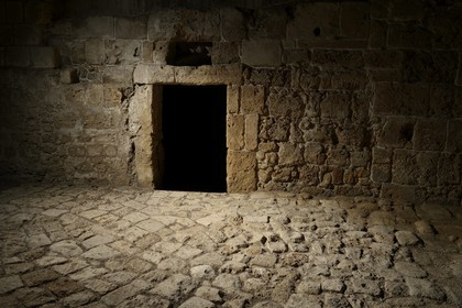 Israel, North district, Galilee, Acre (Akko), old town, listed as World Heritage by UNESCO, the Crusaders underground city, street with a pavement of the templar period along the Hospitaller fortress