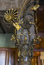 Spain, Catalonia, Barcelona, the Güell Palace (Palau Güell) built between 1886 and 1891 by the Catalan modernist architect Antoni Gaudi, a UNESCO World Heritage site, detail of the decoration of a column capital