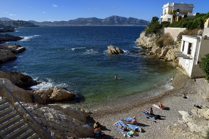 France, Bouches du Rhone, Marseille, Endoume district, Malmousque, Anse de Maldorme overlooked by the Villa Petite Ourse