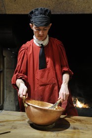 France, Manche, Mont Saint Michel, the restaurant called La Mere Poulard, preparation of the famous omelette