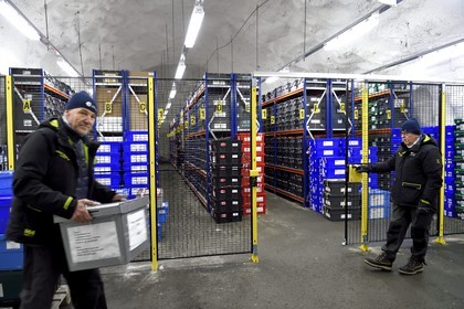 Norway, Svalbard, Spitzbergen, Longyearbyen, Svalbard Global Seed Vault (Seed Bank), seed storage room artificially maintained at -18°C, there are nearly 900000 samples deposited, from 200 countries of origin and 73 depositor institutes